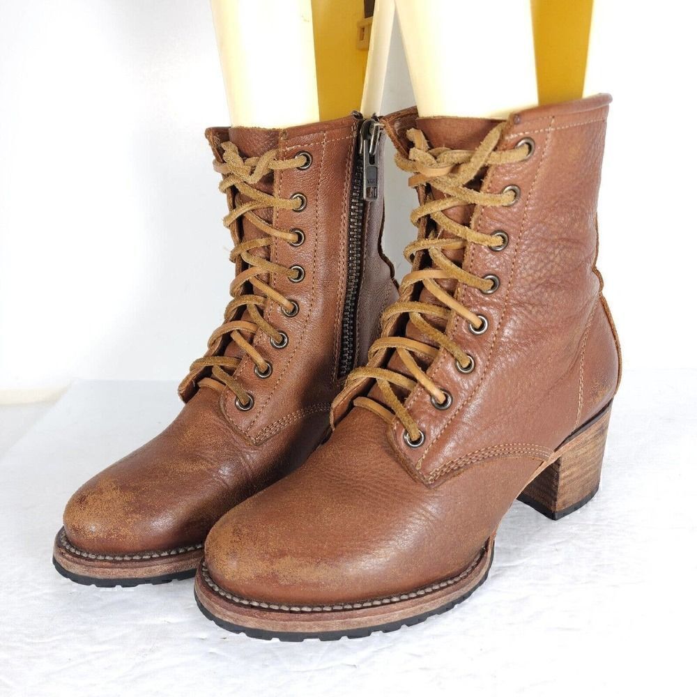 Freebird By Steven Women's Cavalier US7 Brown Leather Lace Up Boots Booties